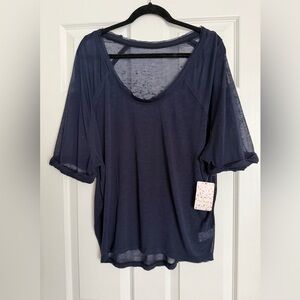 Free People Navy Short Sleeve Tee